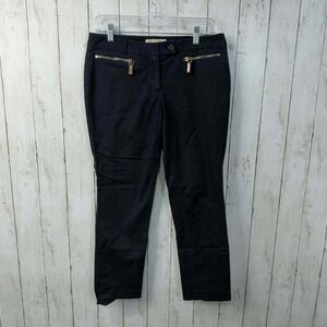 Michael Kors Women's Navy Ankle Pants Gold Zip Pockets Stretch Career Size 8P